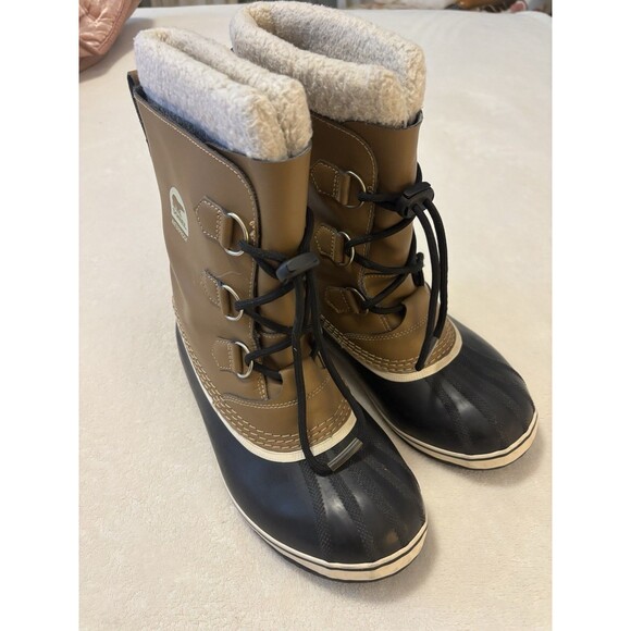 Sorel Women's Yoot Pac Waterproof Boots Sz. 7 Faux Fur Trim Mesquite Tan Black - Picture 2 of 9